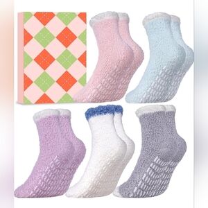 Women Fuzzy Socks Stocking Stuffers Cute Slipper Socks 5 Pairs
